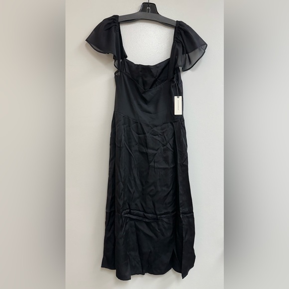 By Anthropologie Flutter-Sleeve Satin Sheath Dress in Black - Picture 5 of 6
